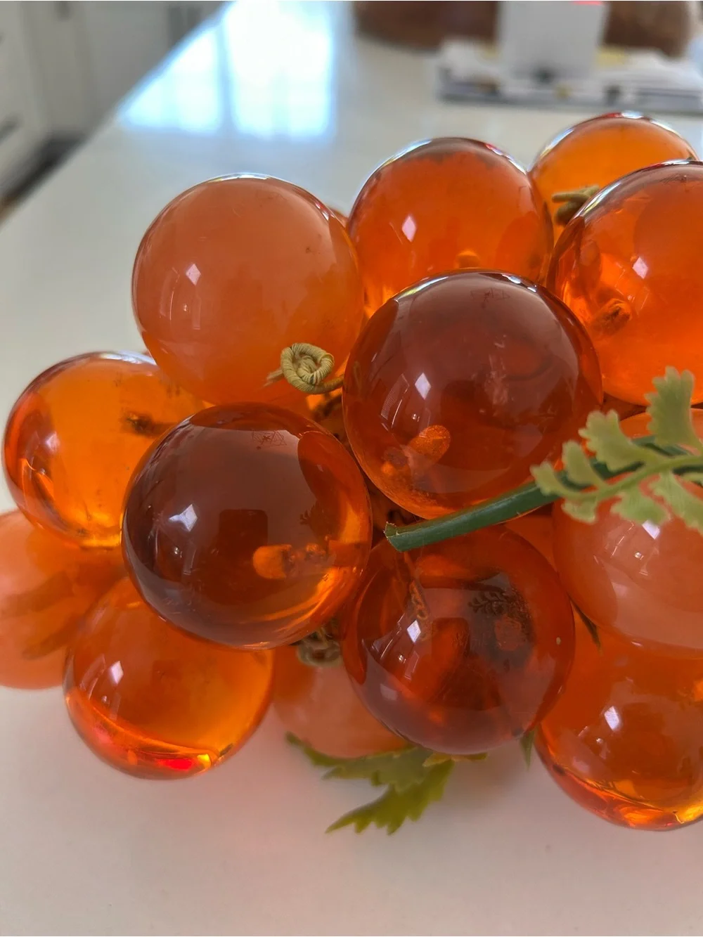 Vintage Large Lucite W/ Driftwood Orange Grape Cluster - 13”
